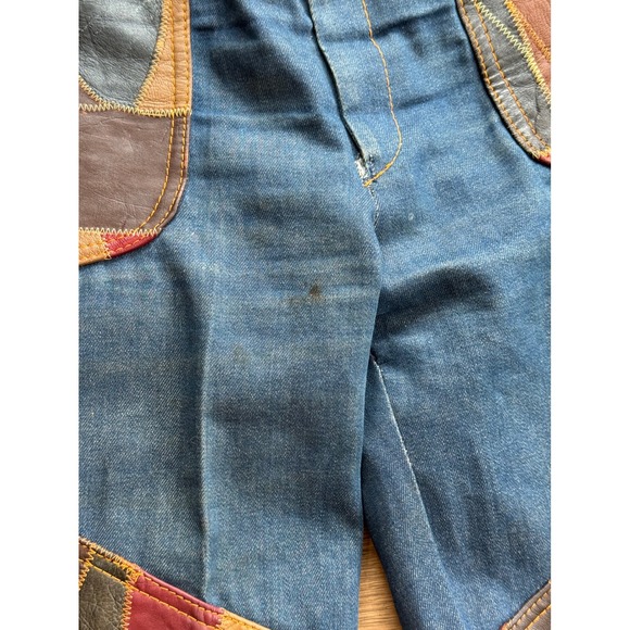 Vintage 70s Aura Rosemary Denim Leather Patchwork Vest & Flare Jeans Set L 32 - Picture 14 of 15